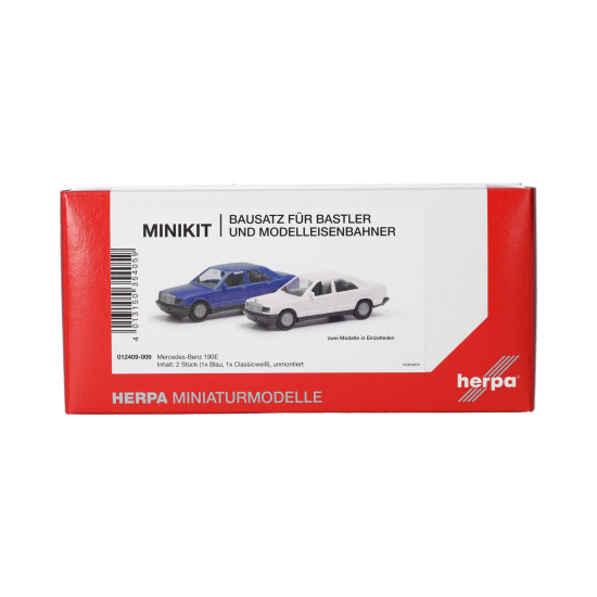 Herpa 012409-009 , Mercedes-Benz 190E labrador blue/classic white , Skala H0 1:87